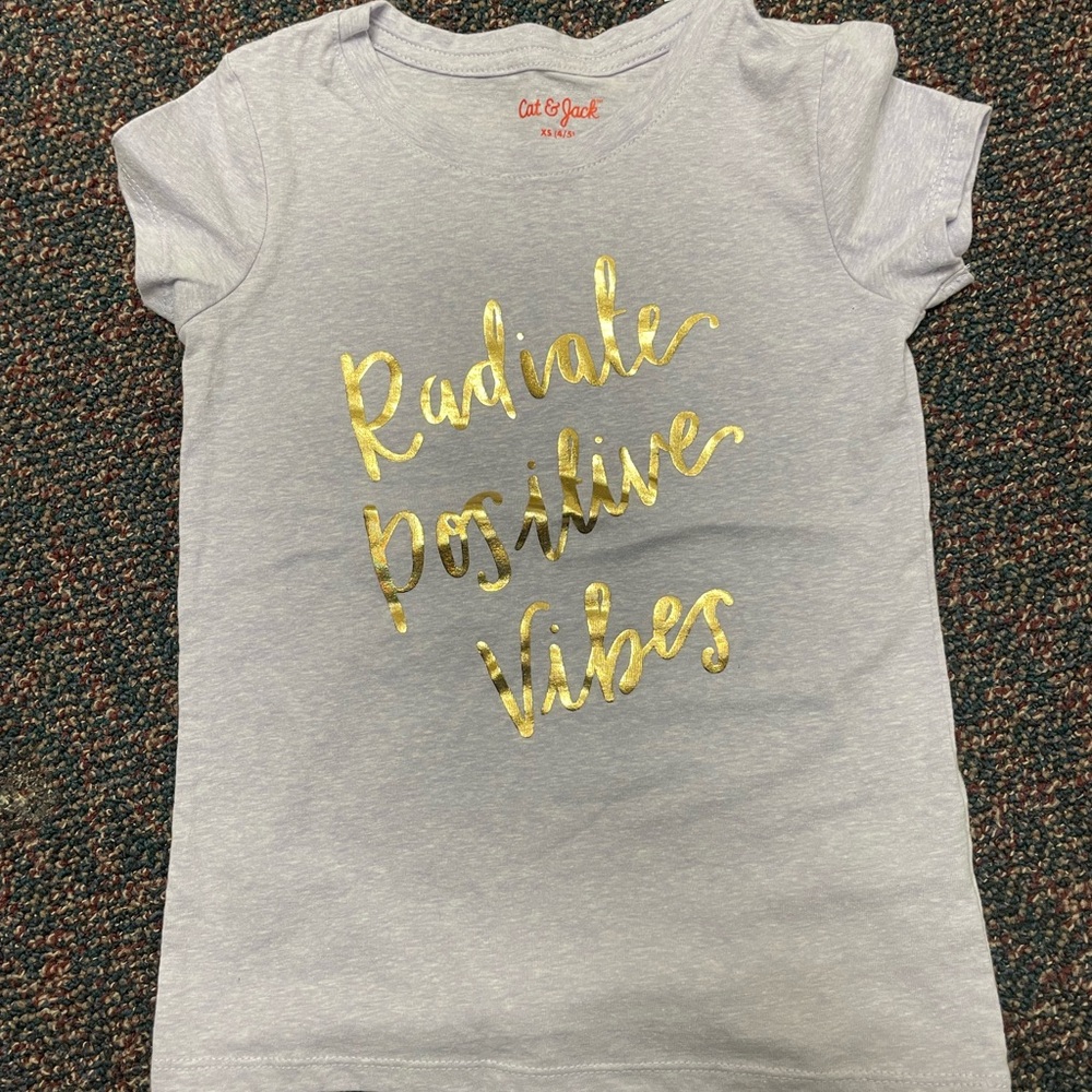 Cat & Jack Light Gray Tee with Gold Foil "Radiate Positive Vibes"